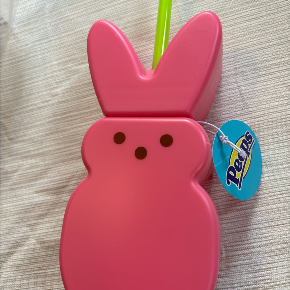 NWT PEEPS Pink Bunny Shaped Cup with Straw- Easter bunny cup - Picture 2 of 5